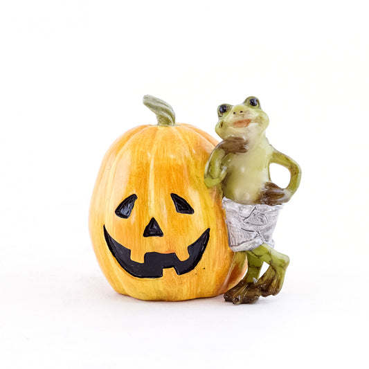 Miniature Halloween Frog with Jack o' Lantern