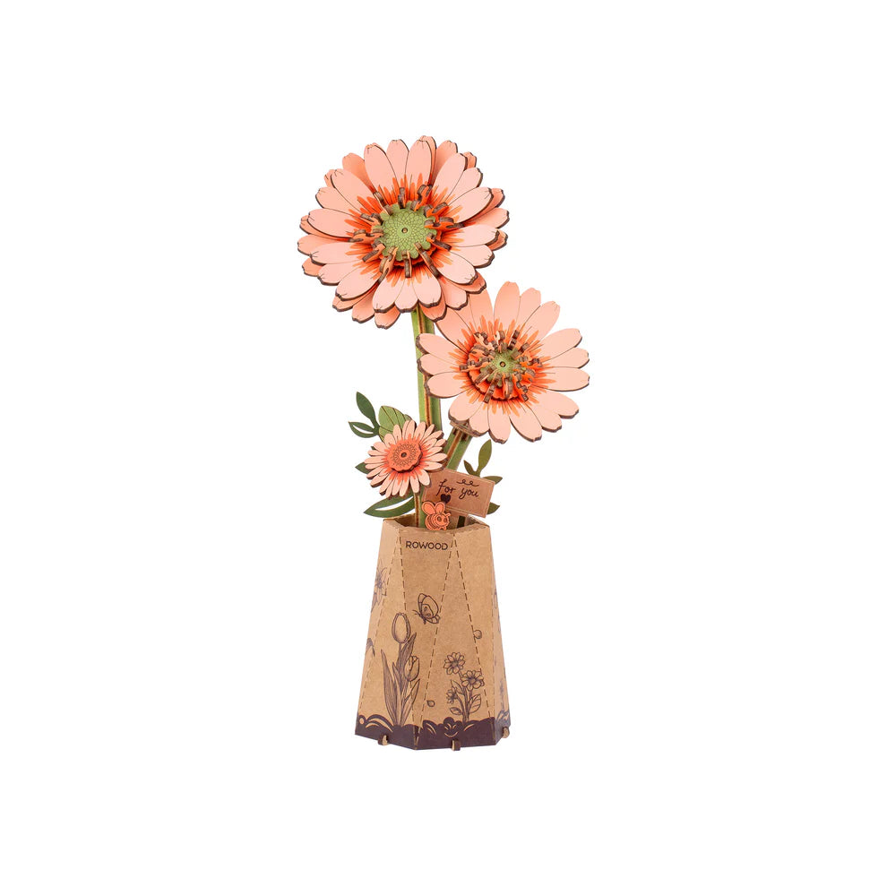 3D Wooden Flower Puzzle: Orange Gerbera Daisy