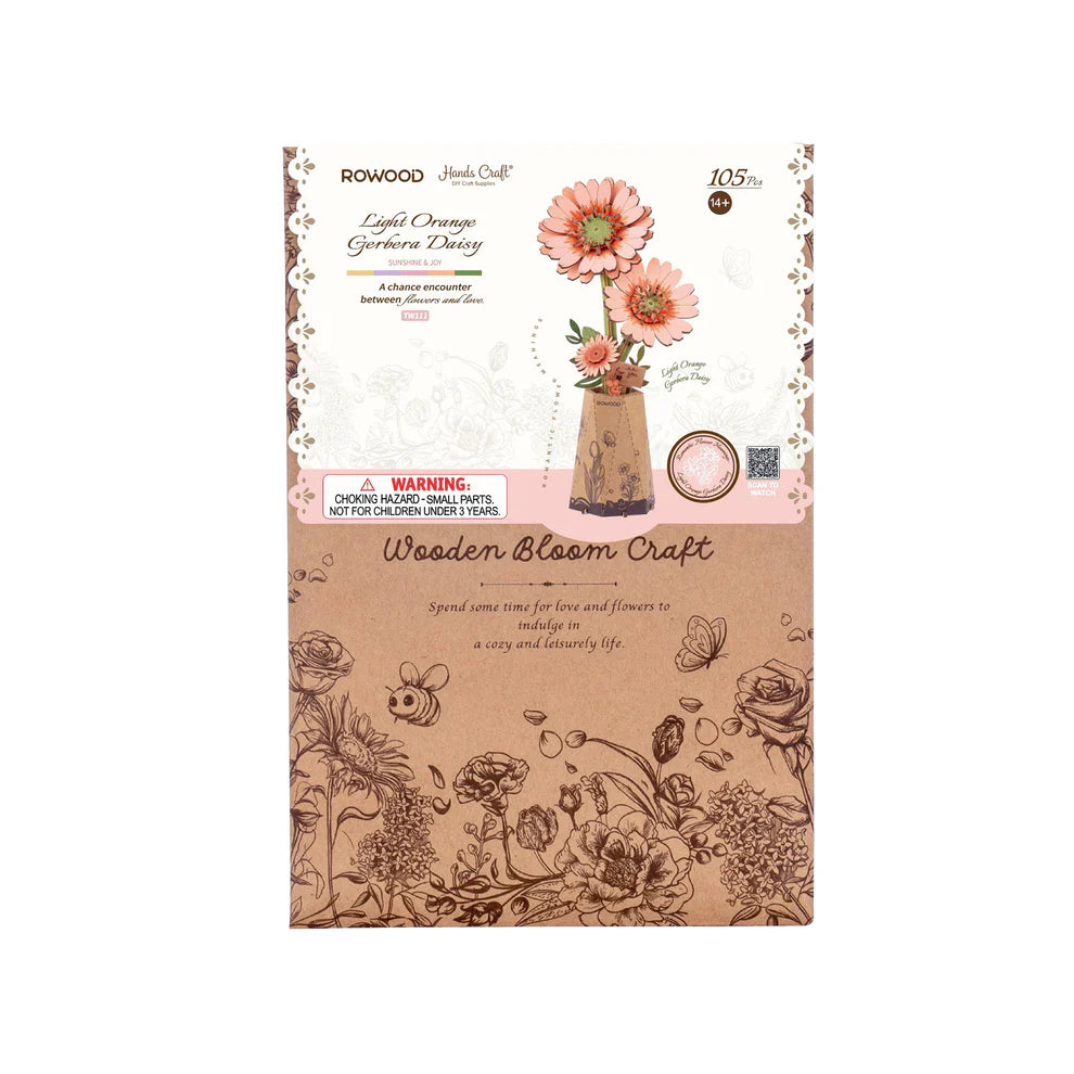 3D Wooden Flower Puzzle: Orange Gerbera Daisy