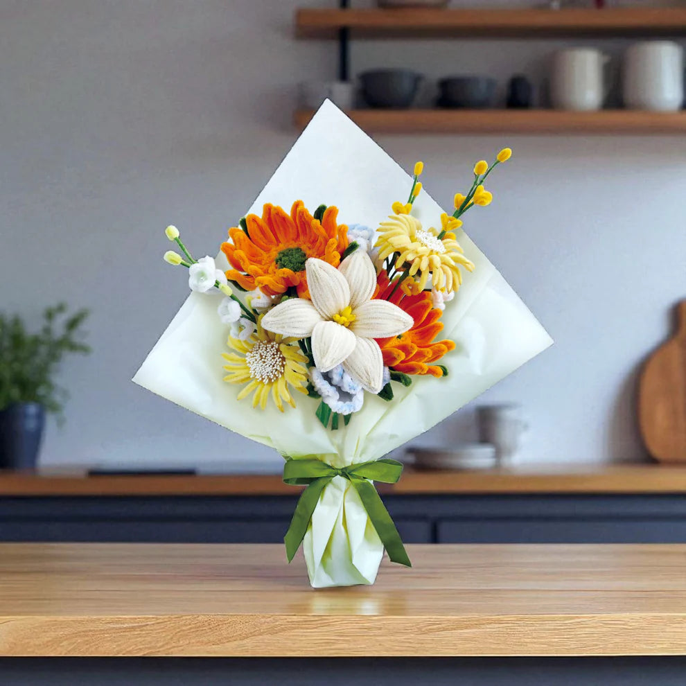 Chenille Orange Flower Bouquet Craft