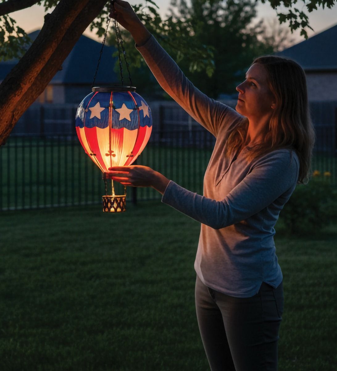 Americana Hot Air Balloon Solar Lantern - Large