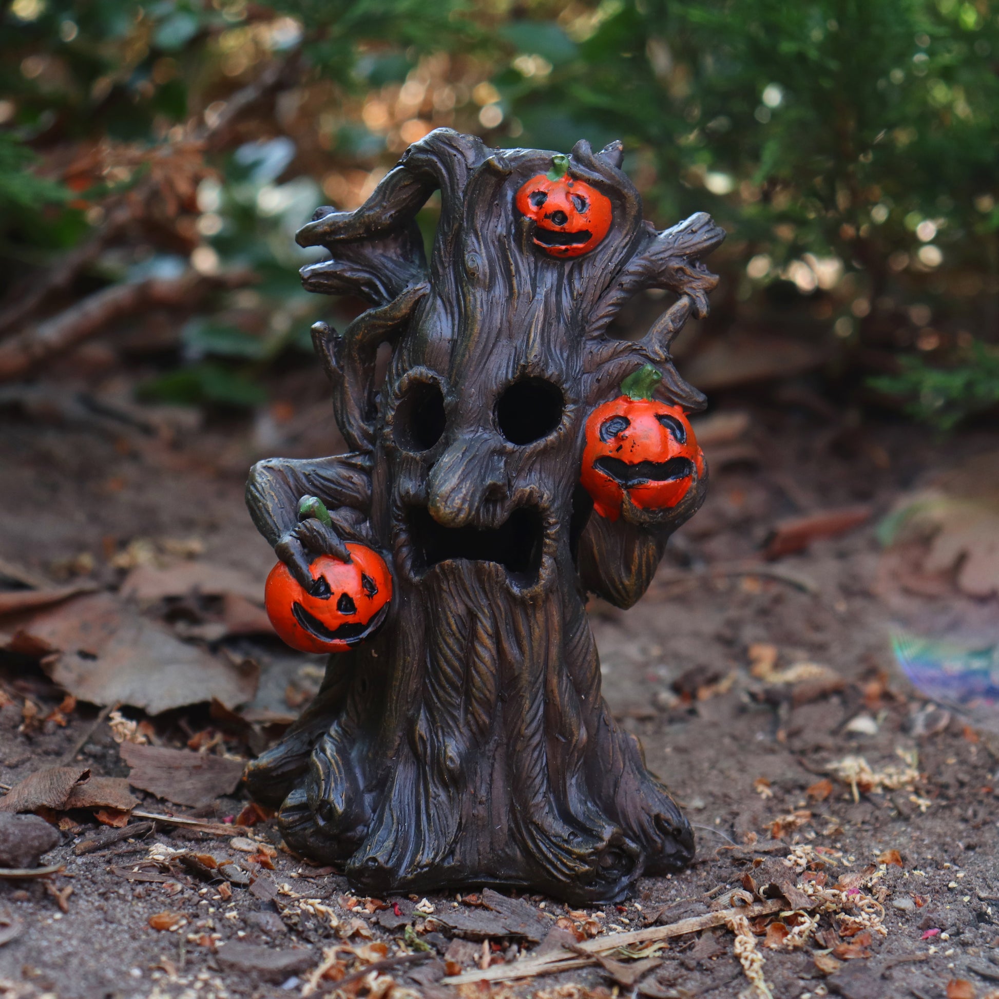 Miniature LED Spooky Tree holding jack-o-lanterns fairy garden miniautre