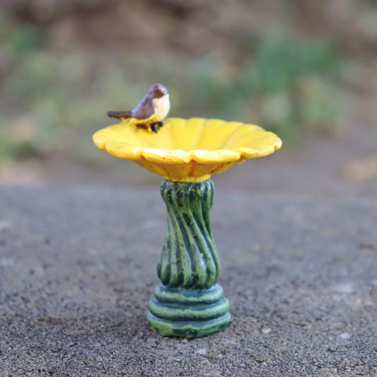 Yellow Flower Bird Bath Fairy Garden Miniature