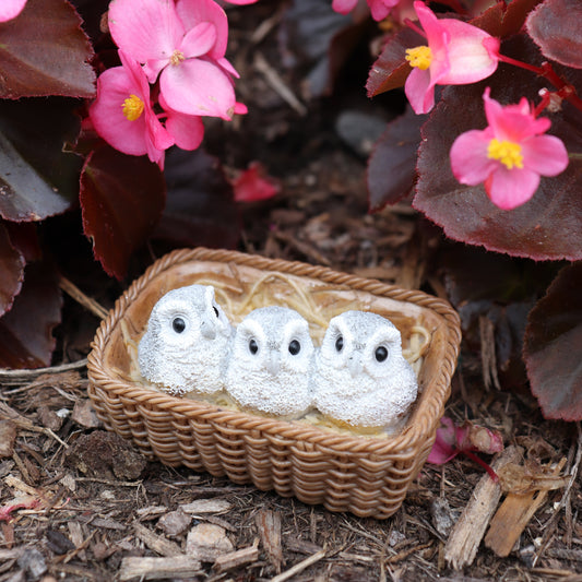 Baby Owls in Basket Figurine