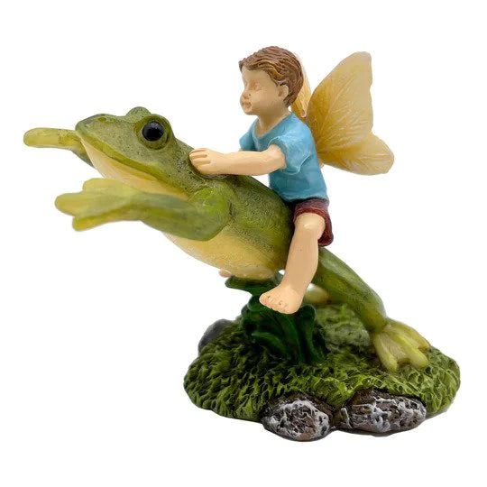 boy fairy on leaping frog fairy garden miniature enchanted forest frankenmuth