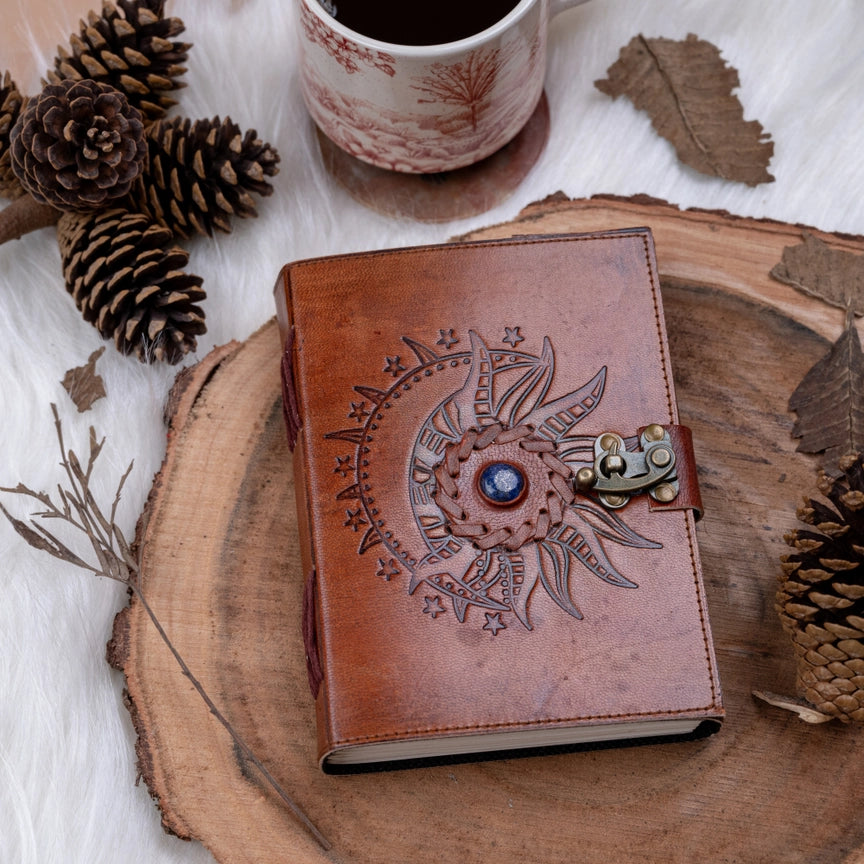 Sun & Moon Embossed Leather Journal