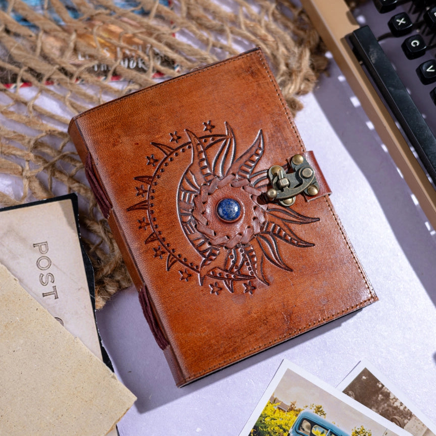 Sun & Moon Embossed Leather Journal