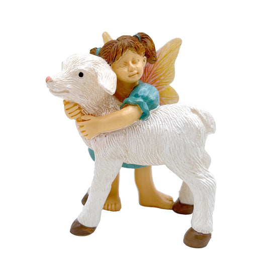 Small Hug Fairy Girl & Lamb Fairy Garden Miniature