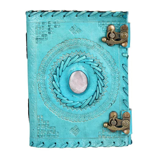 Mandala Leather Journal with Quartz Stone