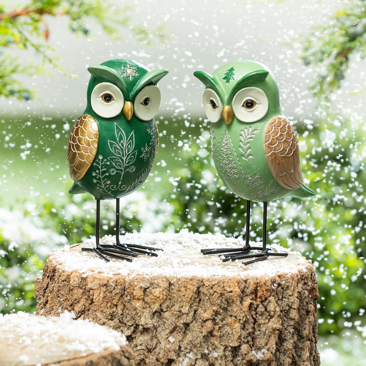 Green Winter Owl Statue