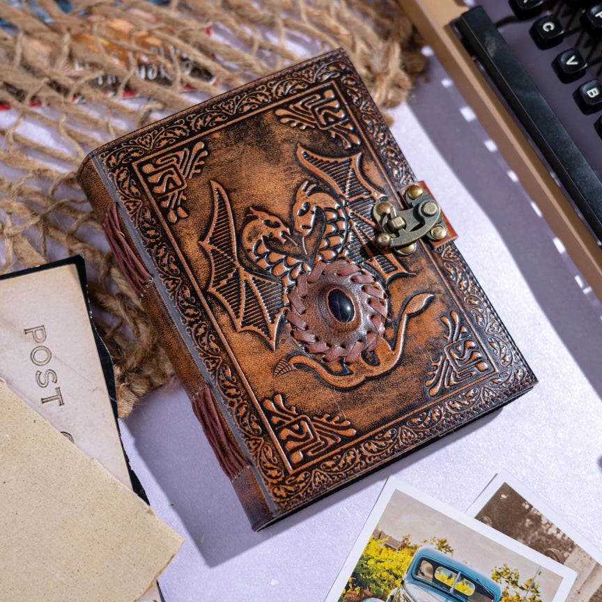 Stone Dragon Embossed Leather Journal
