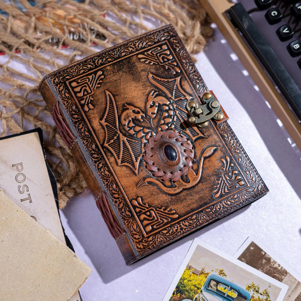 Indra Extra Large Stitched And Embossed Leather Journal With Clasp