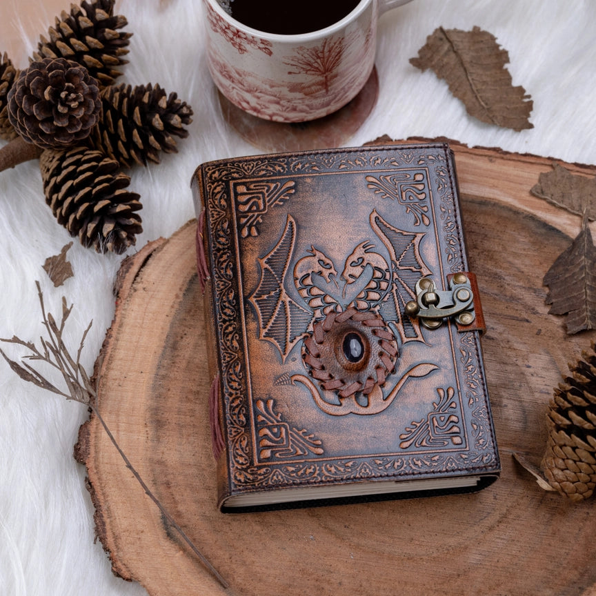 Stone Dragon Embossed Leather Journal