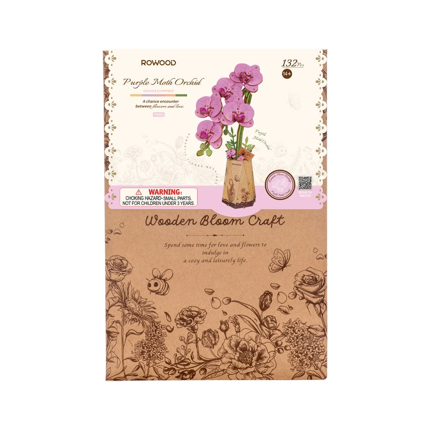 3D Wooden Flower Puzzle: Purple Moth Orchid