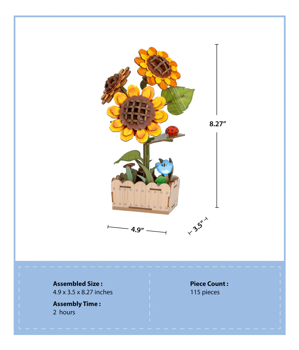3D Wooden Flower Puzzle: Sunflower