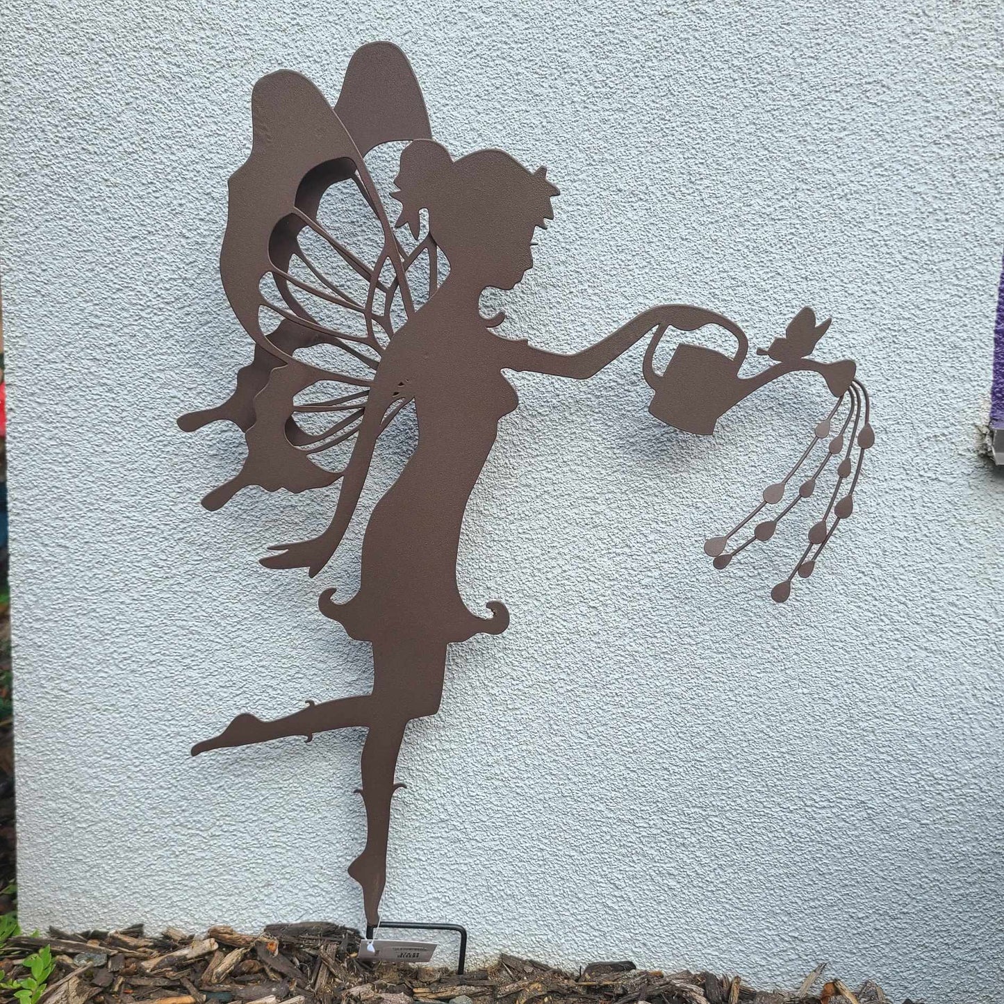 Iron Fairy Silhouette Garden Stake - Watering Can