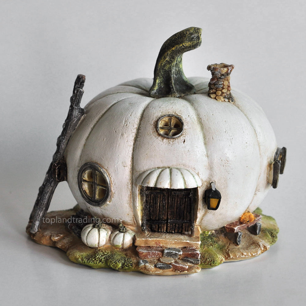 Miniature White Pumpkin Fairy House