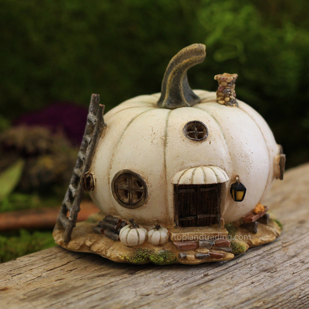 Miniature White Pumpkin Fairy House