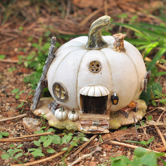 Miniature White Pumpkin Fairy House