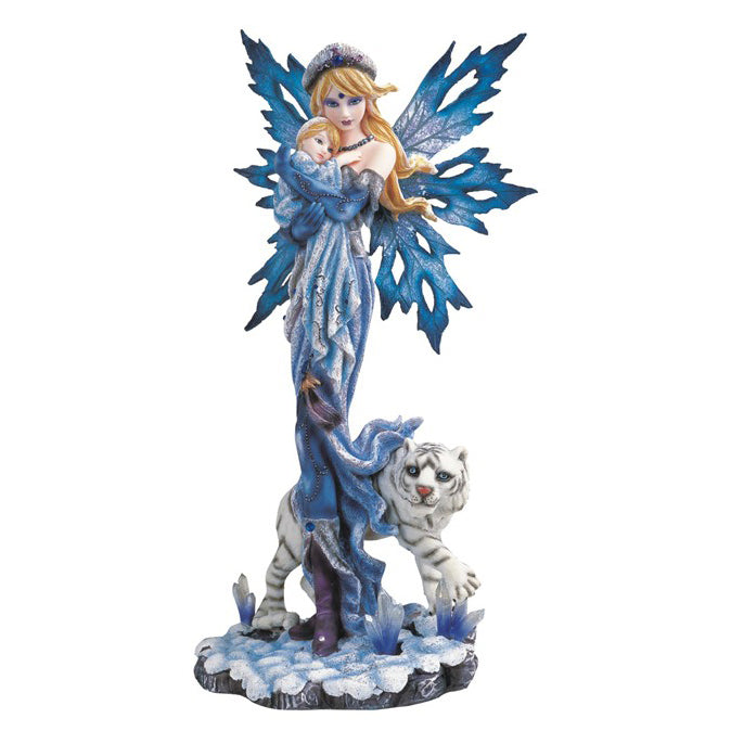 Snow Fairy with Baby and White Tiger Figurine