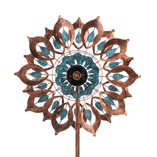 Copper Bloom Solar Spinner Garden Stake