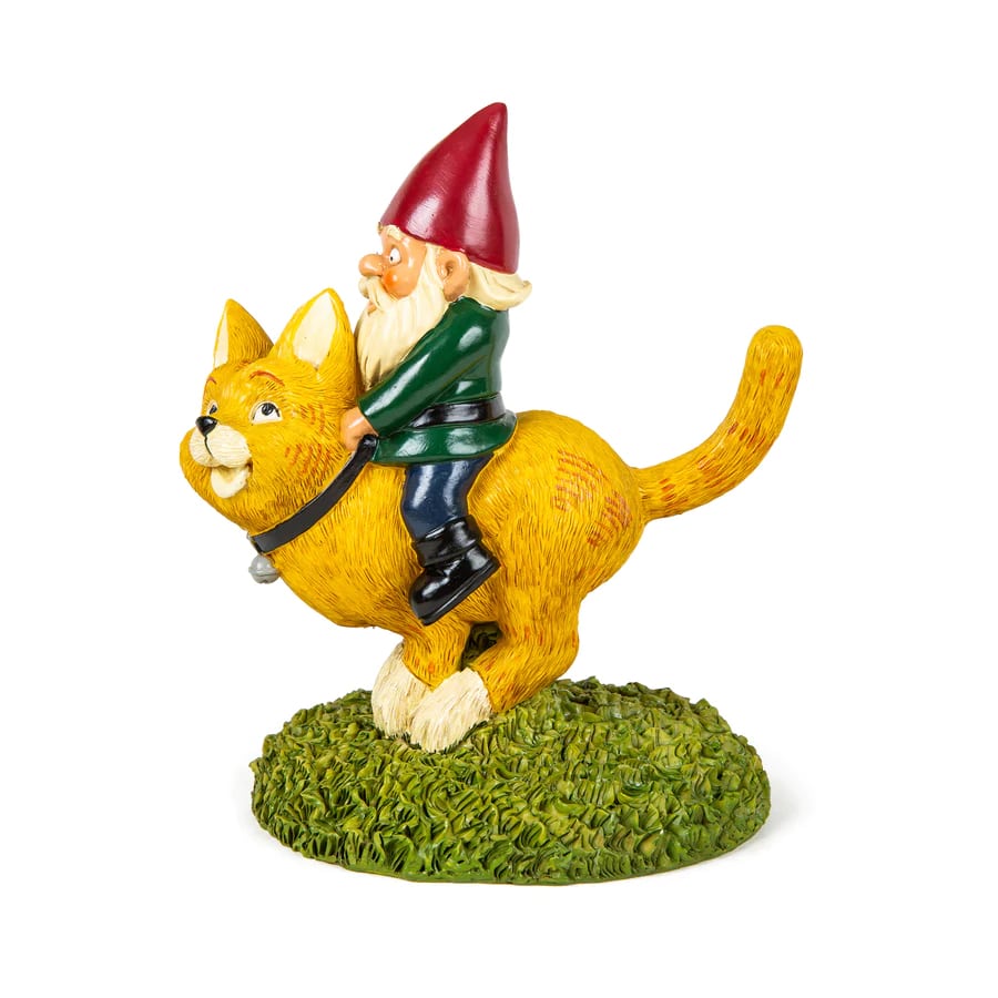 Riding Cat Garden Gnome