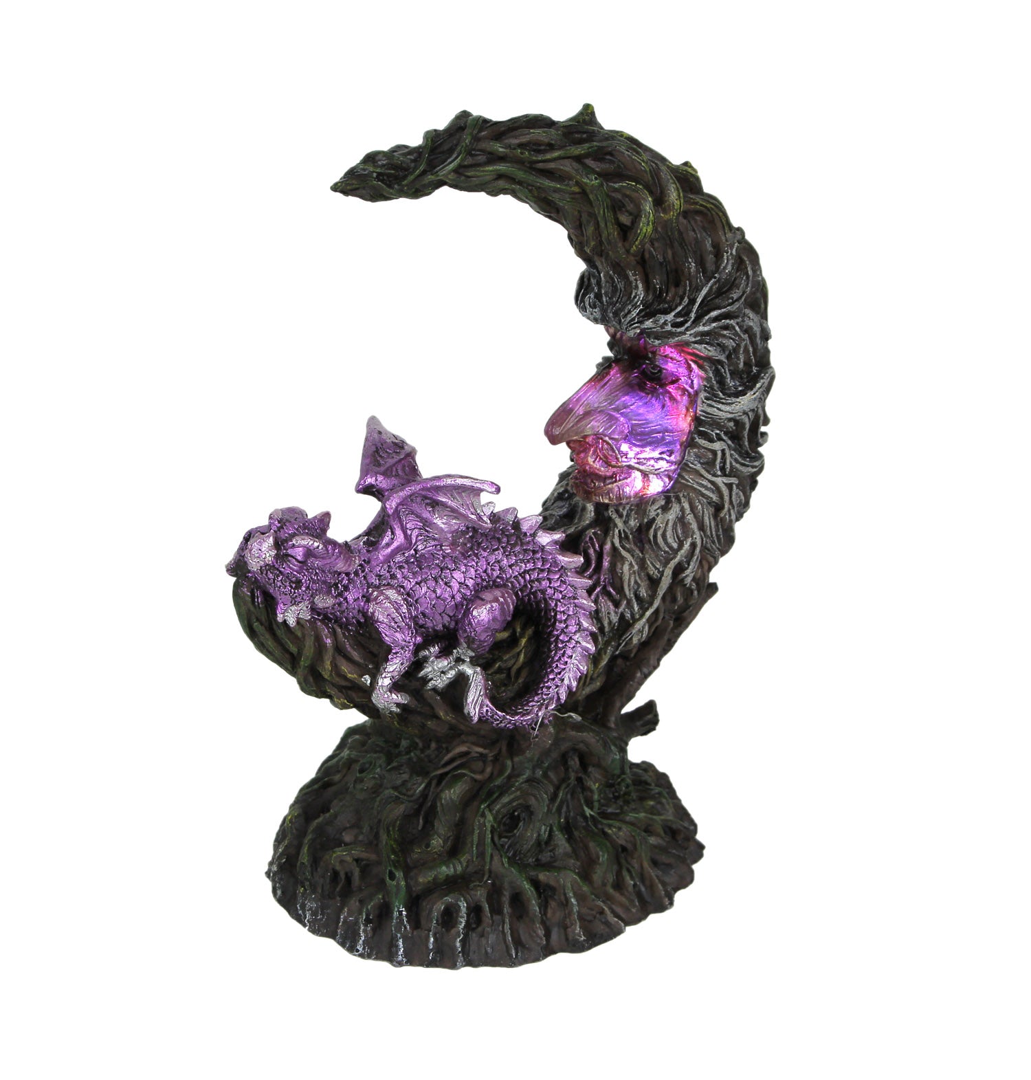 Greenman Moon LED Décor Figurine with Sleepy Lavender Dragon