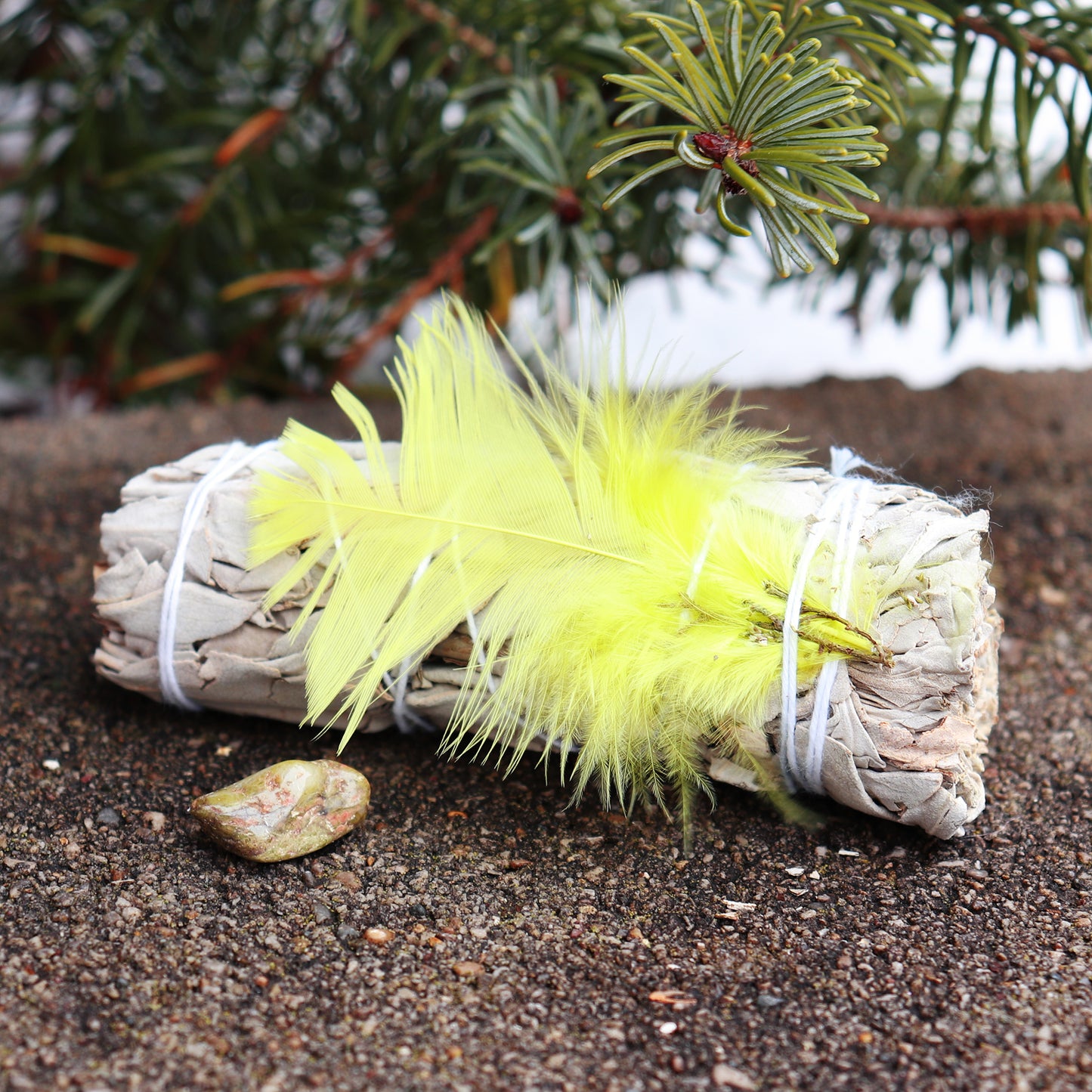 White Sage & Feather Smudge with Unakite