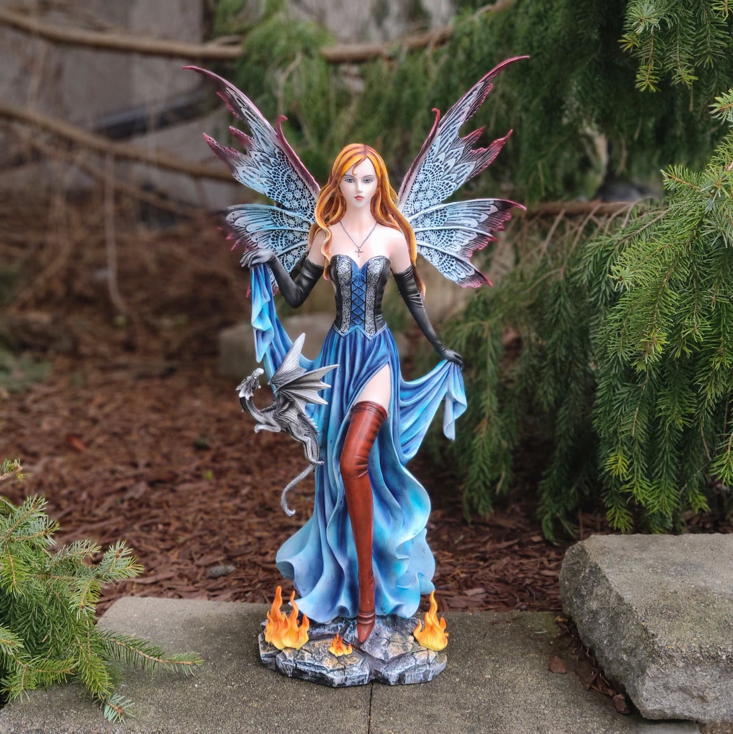 Flame Fairy with Black Dragon Figurine