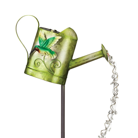 Hummingbird Watering Can Solar Garden Stake