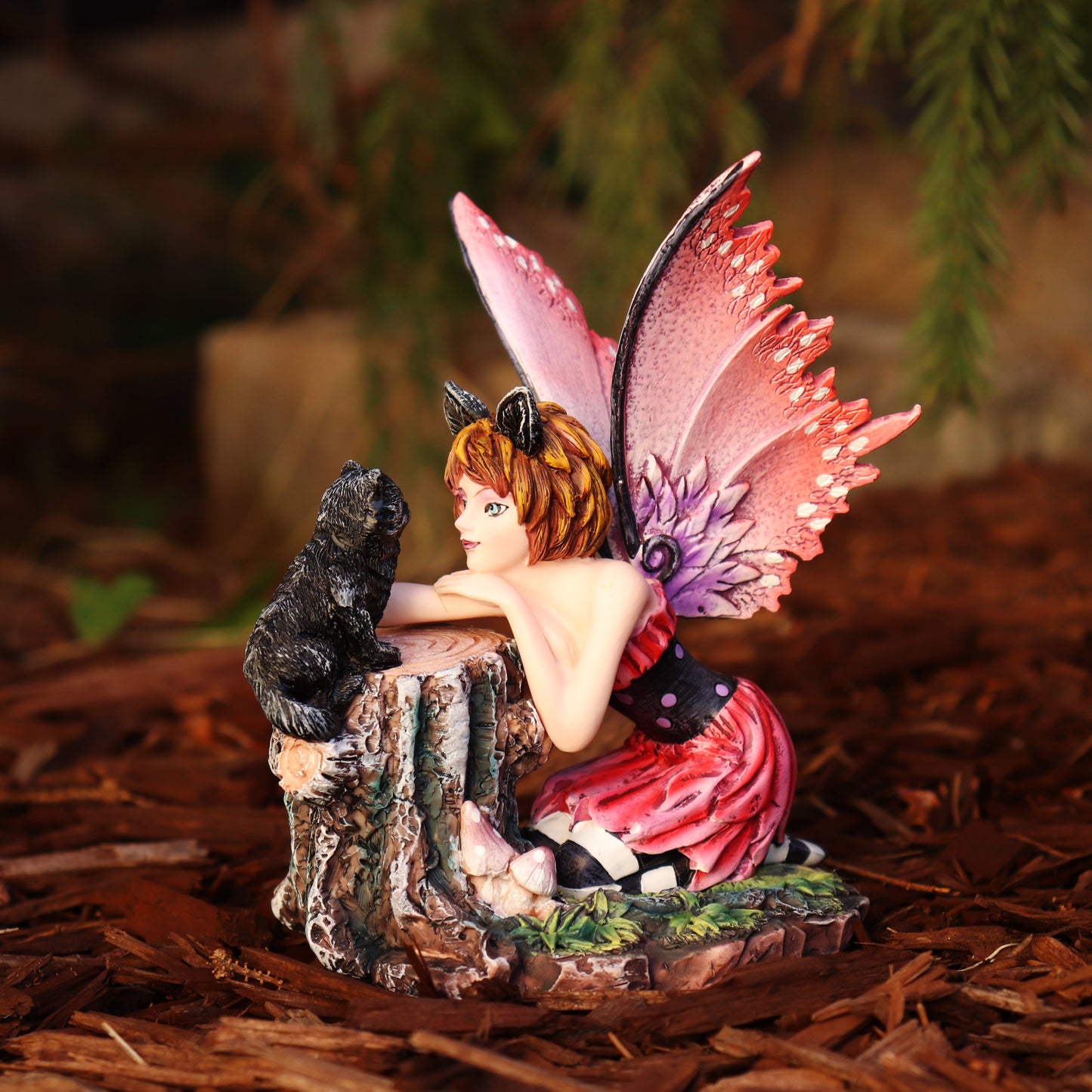 Fairy with Black Cat Figurine