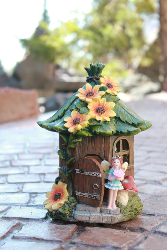 Solar Fairy House with Yellow Flowers