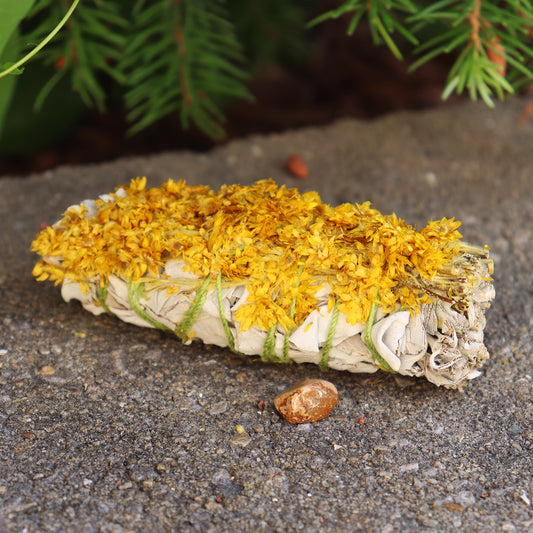 White Sage & Sunflower Smudge with Picture Jasper