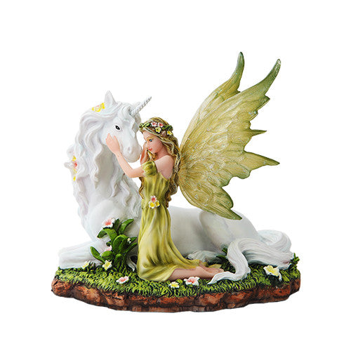 Green Fairy With Unicorn Figurine