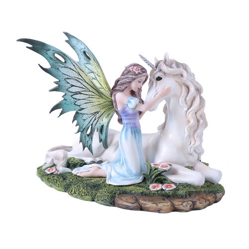 Kneeling Fairy With Unicorn Figurine