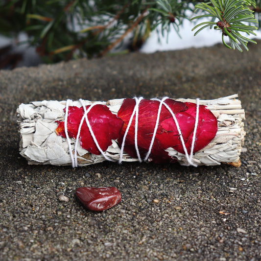 White Sage & Rose Petals Smudge with Red Jasper