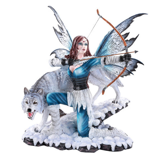Artic Fairy Archer with Wolf Figurine