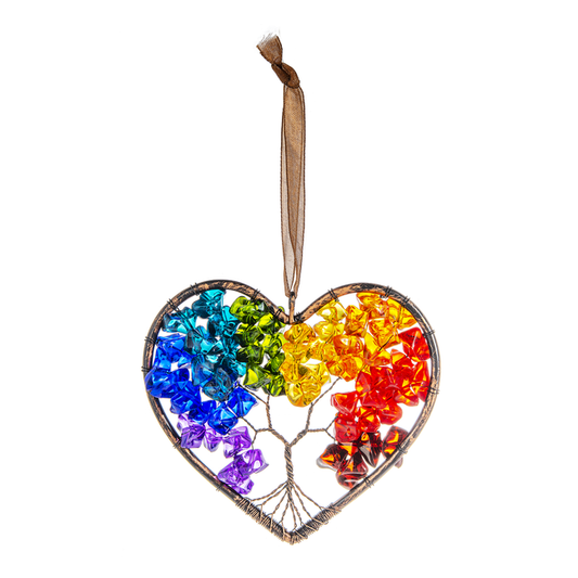 Rainbow Tree of Life Heart Ornament