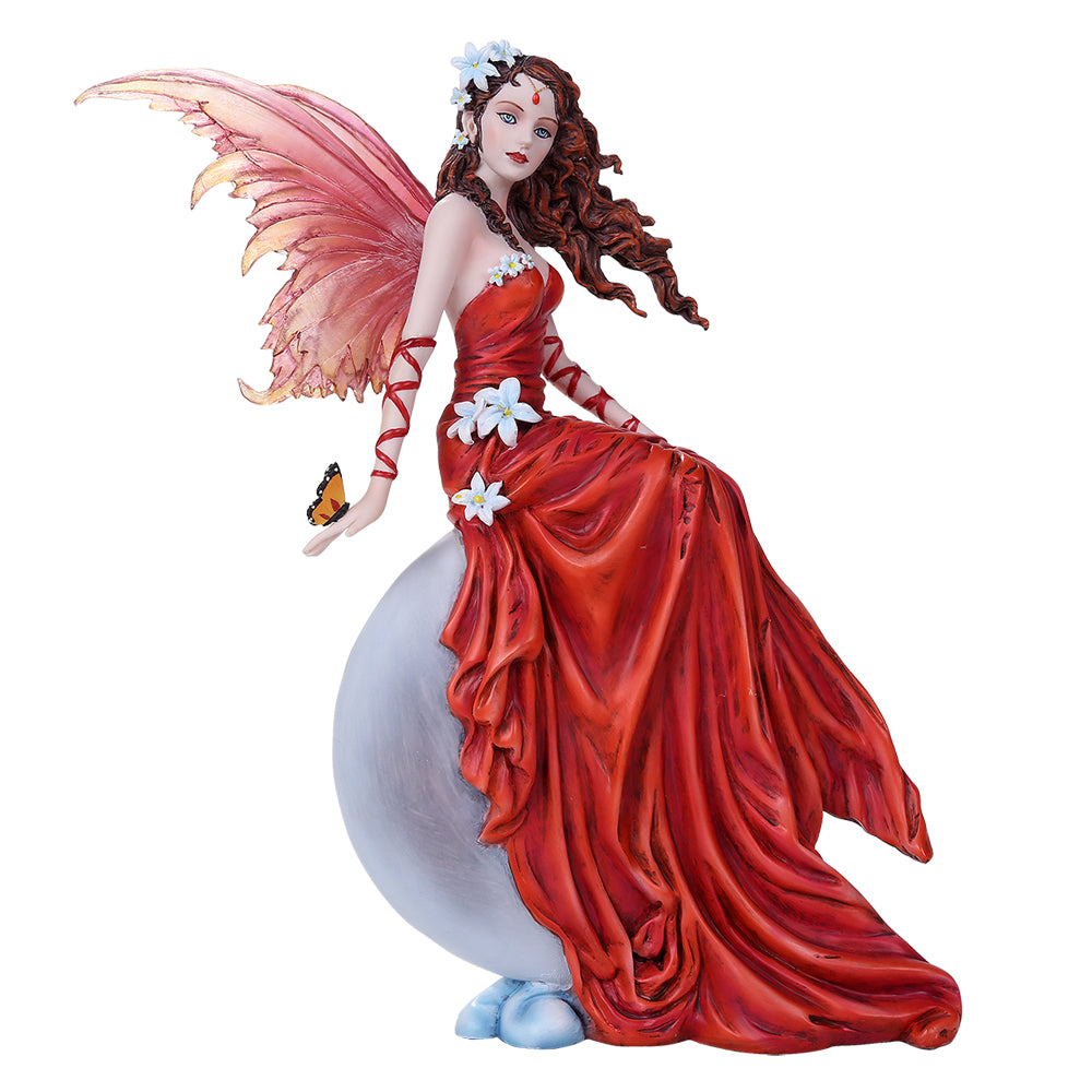 Crimson Lily Crescent Moon Fairy Figurine